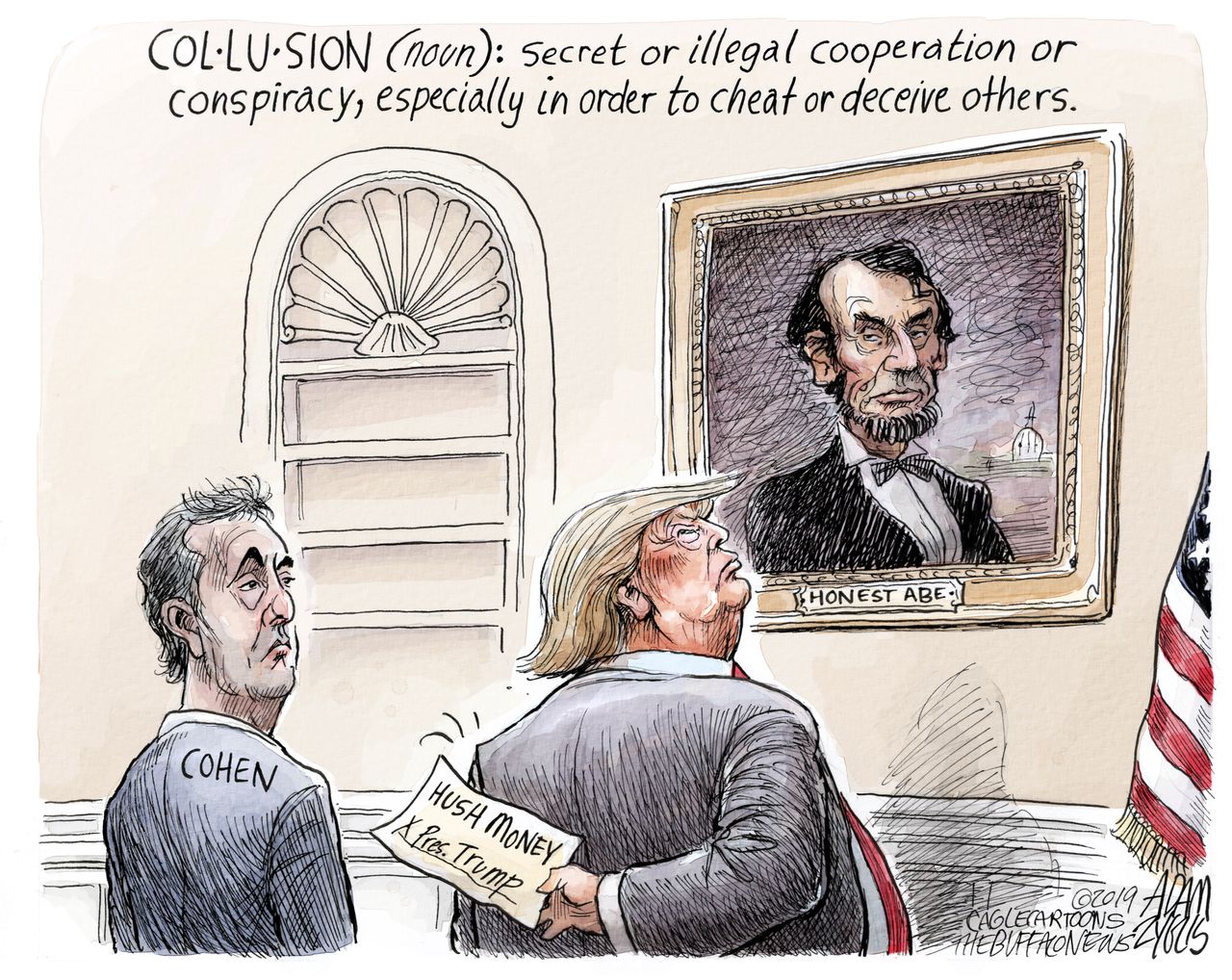 Political&amp;amp;nbsp;Cartoon&amp;amp;nbsp;U.S. Trump Michael Cohen hush money oval office dishonest illegal collusion