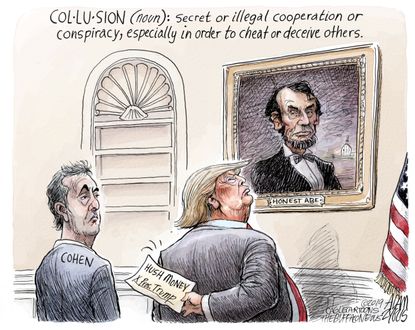 Political&nbsp;Cartoon&nbsp;U.S. Trump Michael Cohen hush money oval office dishonest illegal collusion