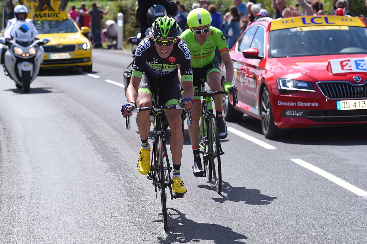 Anthony Delaplace and Alex Howes were last remaining from the day's breakaway on stage 1 of the Tour de France