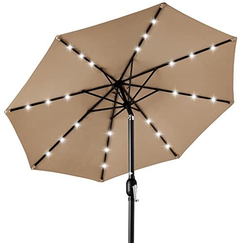 1oft Solar Polyester Led Lighted Patio Umbrella - tan