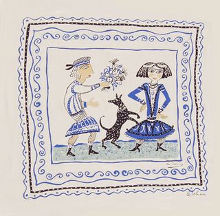 ﻿Vintage Ascher limited edition artist scarf: 'Boy and Girl'