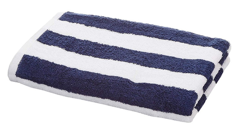 Blue and white striped beach towel