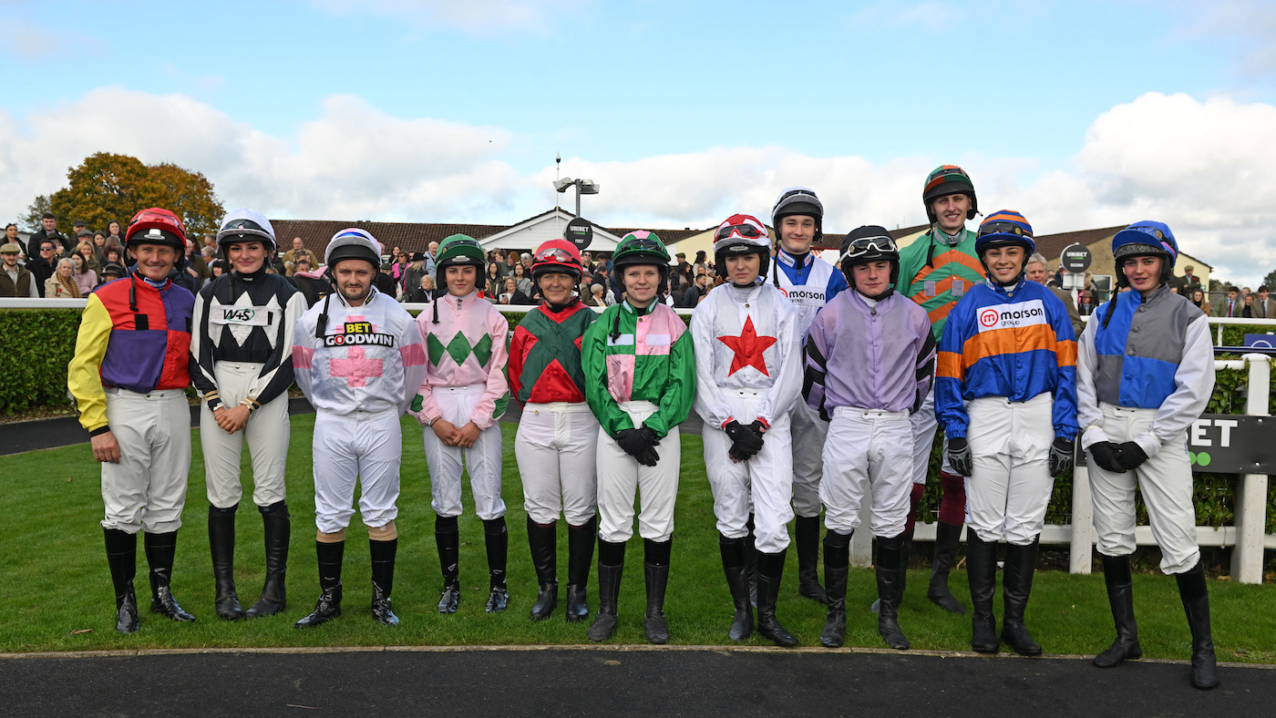 Jockeys ahead of the Keagan Kirkby charity race at Wincanton.