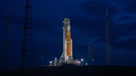 NASA's Artemis 2 moon rocket on the pad. 