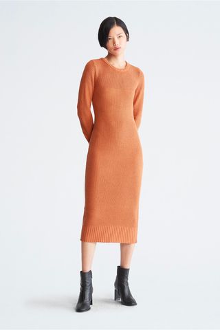 Calvin Klein Ribbed Long Sleeve Crewneck Dress