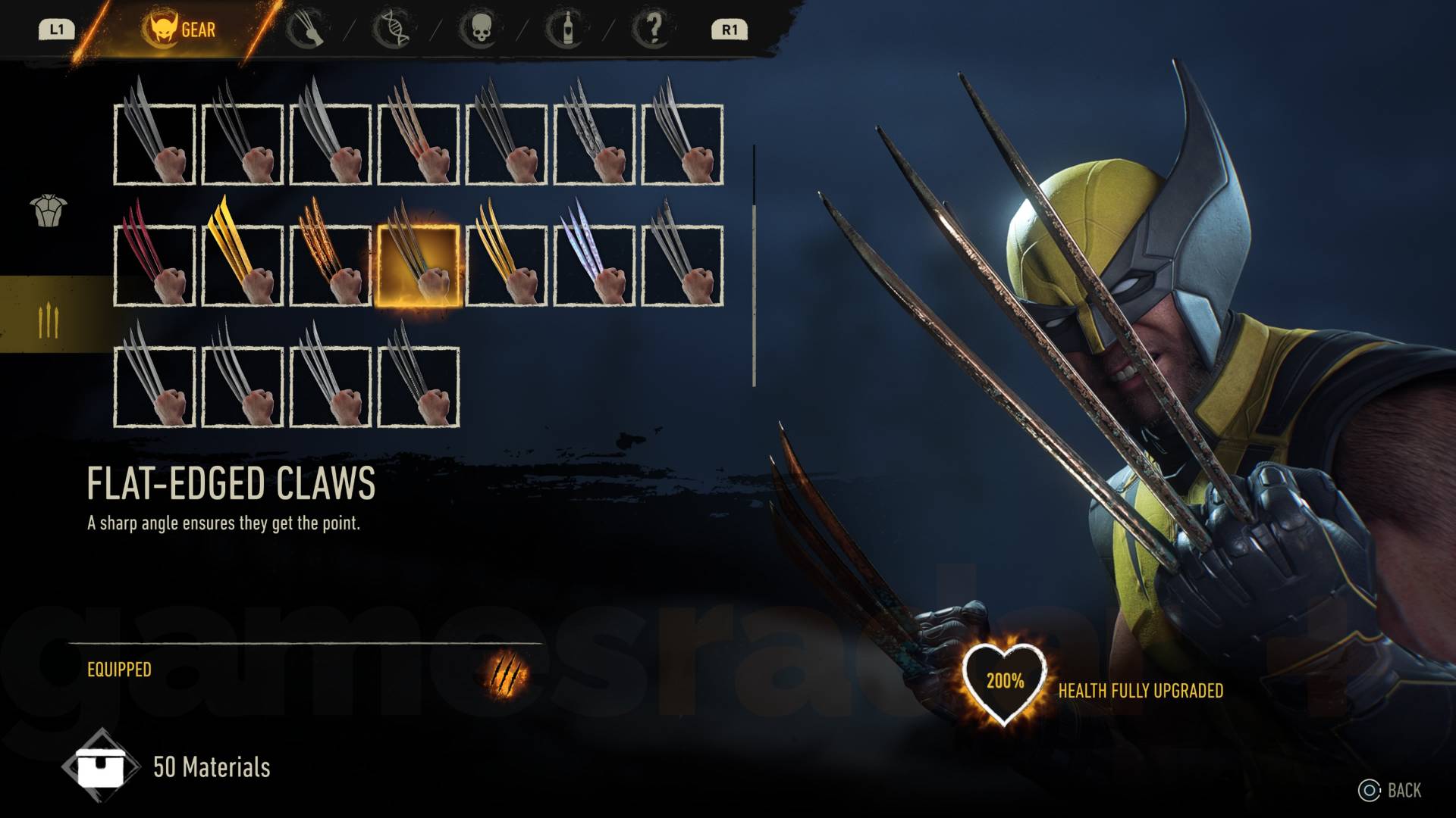 Marvel's Wolverine flat-edged claws