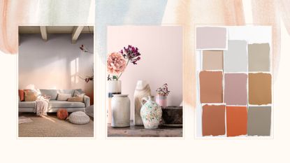 Compilation image showing the Dulux Colour of the year 2024 Sweet Embrace