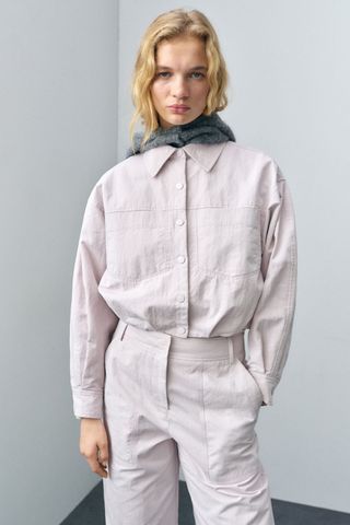 mango gathered denim jacket