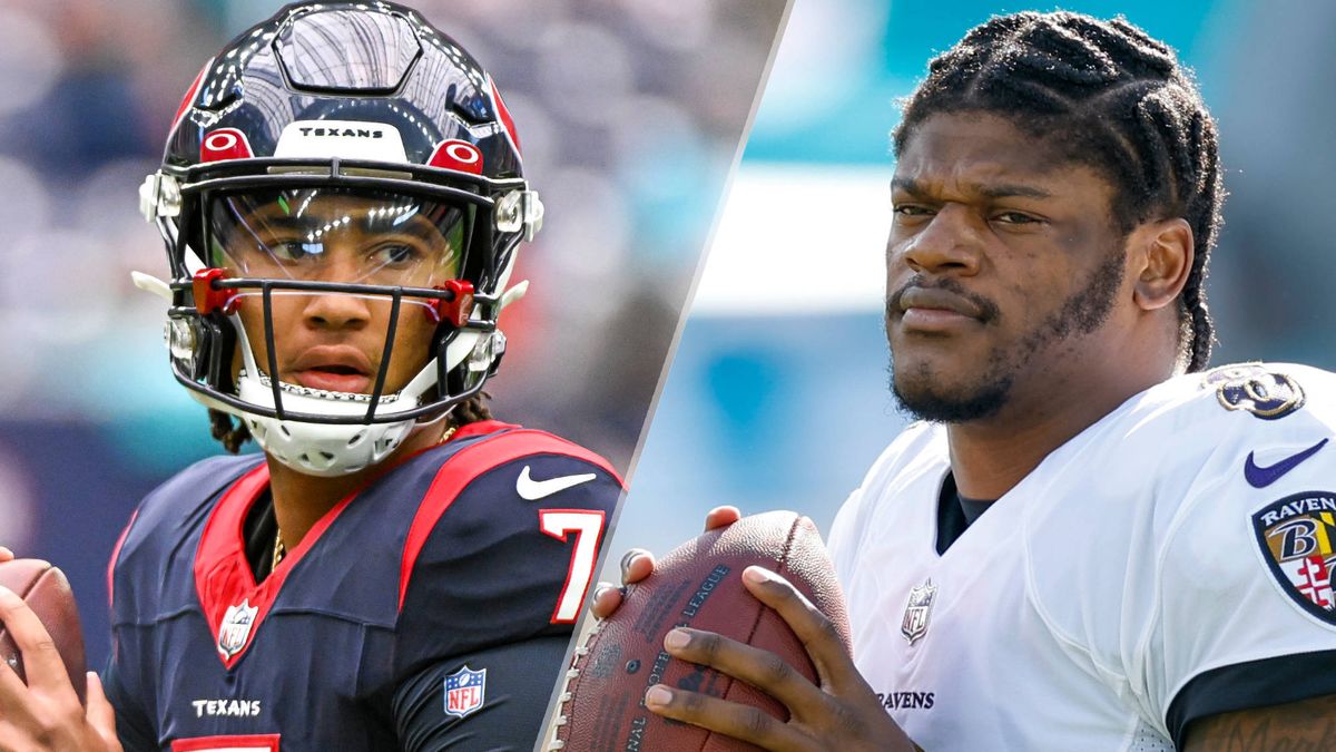 Composite image of CJ Stroud (L) and Lamar Jackson (R) ahead of the Texans vs Ravens live stream