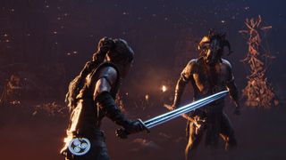 Hellblade 2 screenshot showing Senua engaged in battle