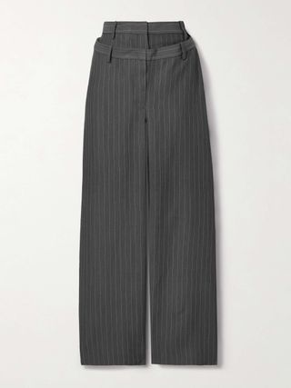 Layered Pinstriped Twill Wide-Leg Pants