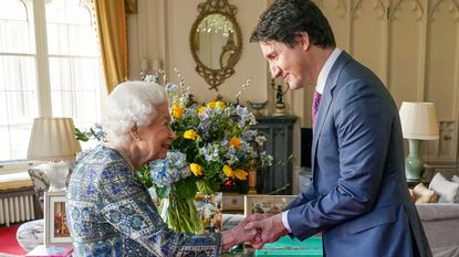 Queen Elizabeth II receives Canadian Prime Minister Justin Trudeau during an audience at Windsor Castle, on March 7, 2022 in Windsor, England. 