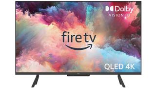 Product shot of Amazon Fire TV Omni QLED showing an abstract work of art