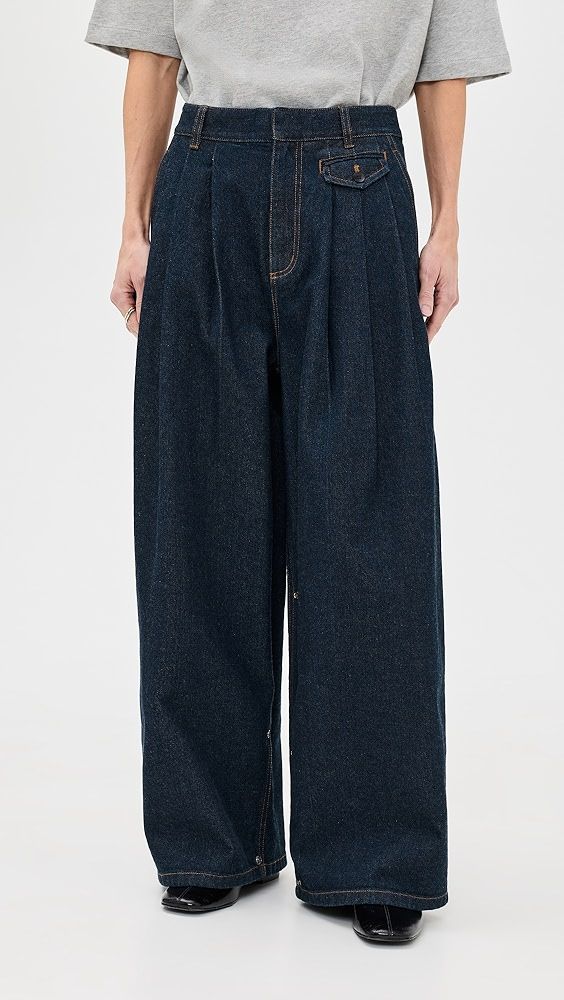 Tibi Petite Indigo Denim Triple Pleat Jeans