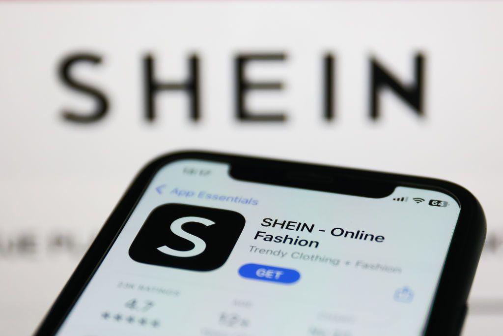 The Shein UK app and logo ahead of the fashion retailer&#039;s likely London Stock Exchange IPO (Photo by Jakub Porzycki/NurPhoto via Getty Images)