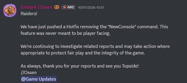 Arc Raiders discord screenshot