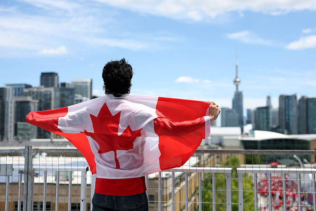 TORONTO, ONTARIO - JUNE 12: A Canada fan arrives ahead of the FIFA World Cup 2026 Group B match between Canada and Bosnia and Herzegovina at Toronto Stadium on June 12, 2026 in Toronto, Ontario. (Photo by Joosep Martinson - FIFA/FIFA via Getty Images)