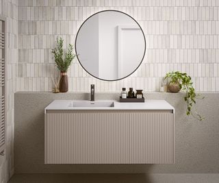 Luxury neutral bathroom with a floating vanity