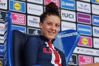 Picture by Alex Whitehead/SWpix.com - 10/08/2023 - Road Cycling - 2023 UCI Cycling World Championships - Stirling, Scotland - Womenâ€™s Elite Time Trial - Chloe Dygert of The USA sitting in the hot seat