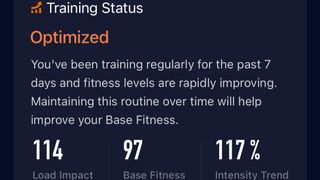 Coros training status showing optimized