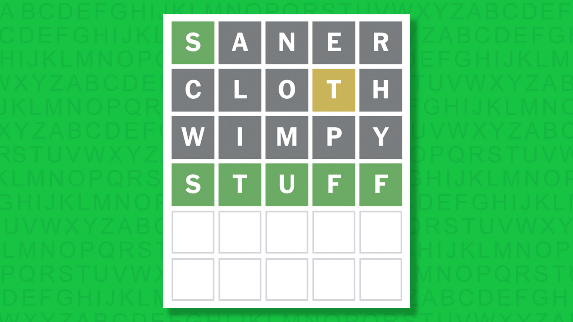 NYT Wordle answer for game 1803 on a green background