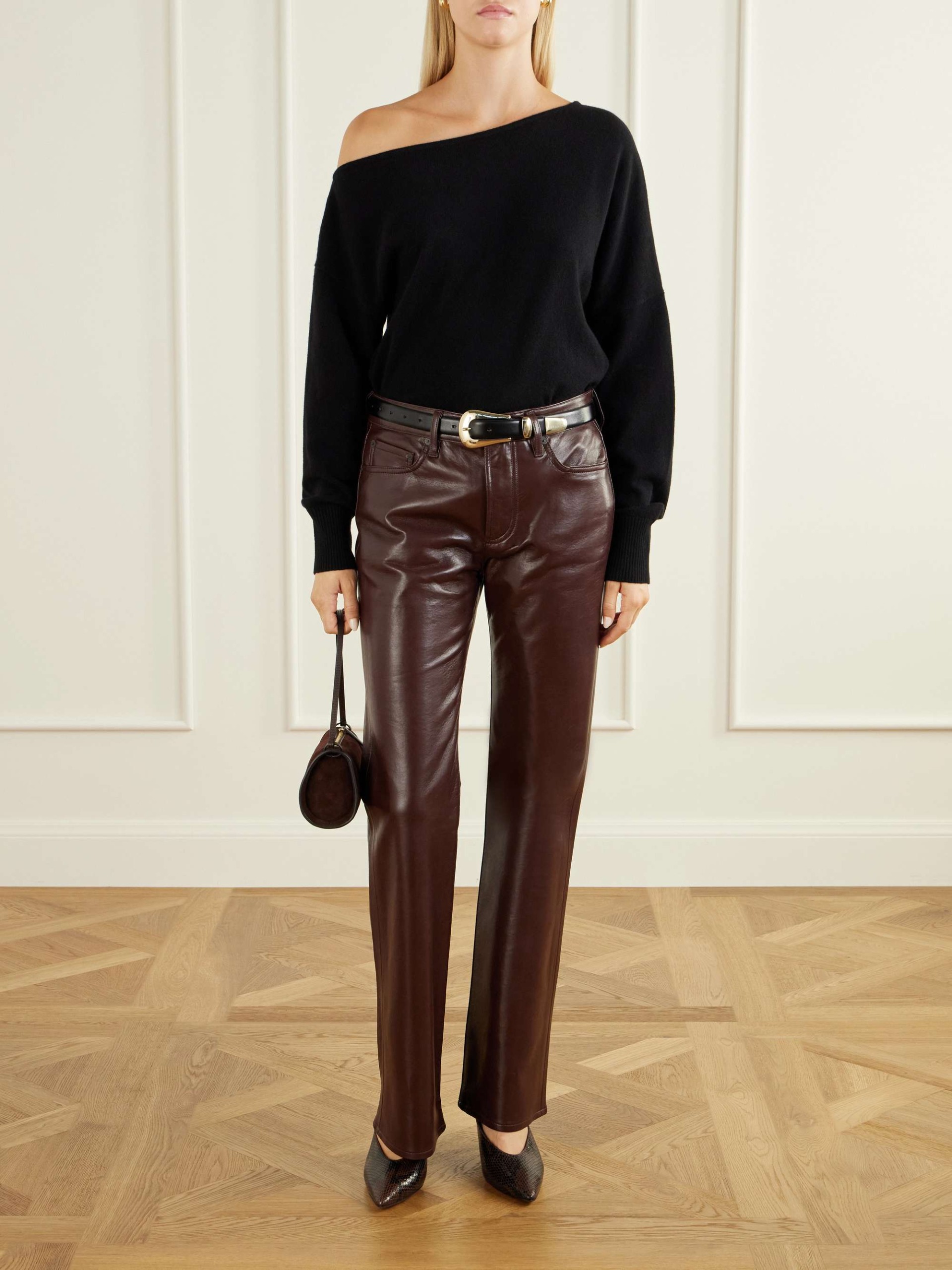 Genova Leather-Blend Straight-Leg Pants