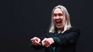 Nicko McBrain pictured on the red carpet at the premiere of Iron Maiden's Burning Ambition movie in London