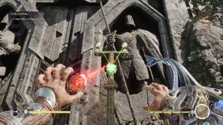 Immortals of Aveum Greyveil Plaza tower puzzle using refract laser beam on green orbs