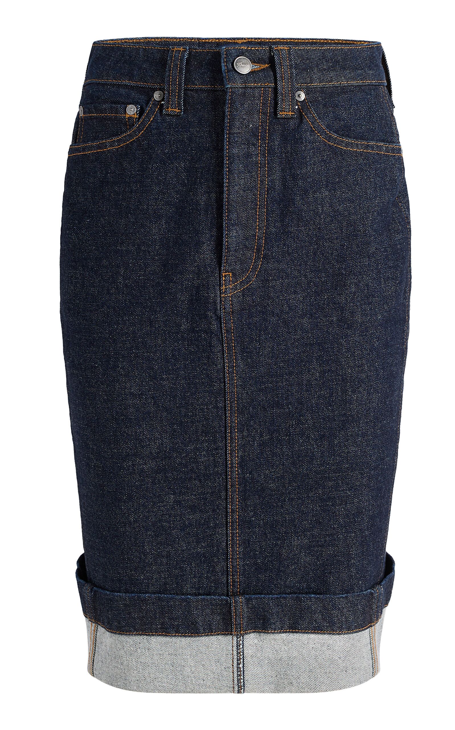 Kendra Cuffed Denim Midi Skirt