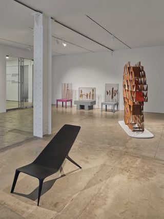 Seats and sculpture at Friedman Benda new transcendence show