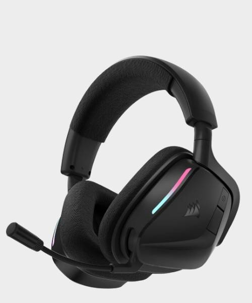 Product image of the Corsair Void Wireless V2 gaming headset with a gray background.