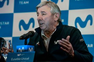 Movistar Team Spanich manager Eusebio Unzue speaks during a press conference in Rionegro Antioquia department Colombia on February 11 2019 The Tour Colombia 21 cycling race will take place between the 12th and 17th of February Photo by JOAQUIN SARMIENTO AFP Photo credit should read JOAQUIN SARMIENTOAFP via Getty Images