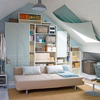 Loft bedroom with open and closed storage