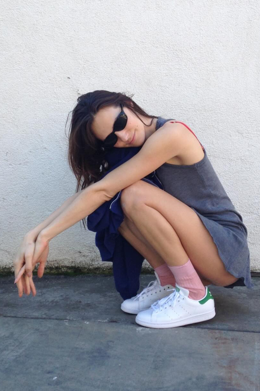 a woman wearing pink socks