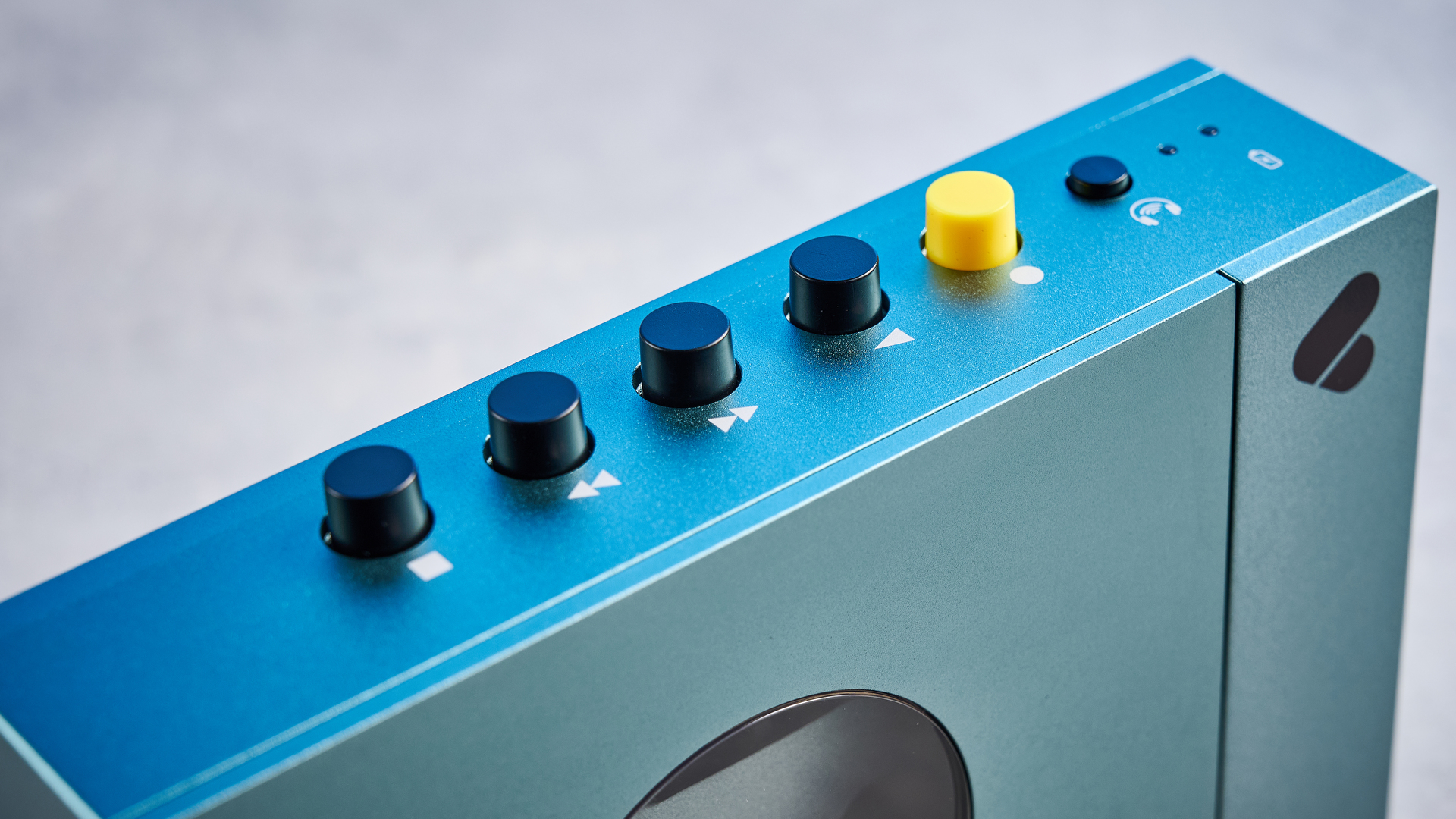 We Are Rewind Cassette Player in blue photographed in front of a blue background