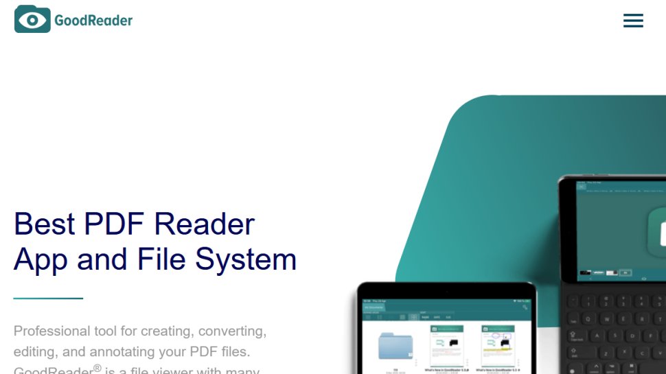 GoodReader website screenshot (August 2025).