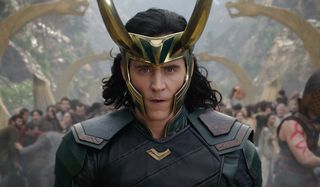 Loki wearing horned helmet in Thor: Ragnarok