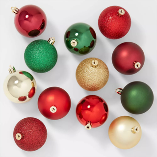 Gold, green, and red Christmas ornament set
