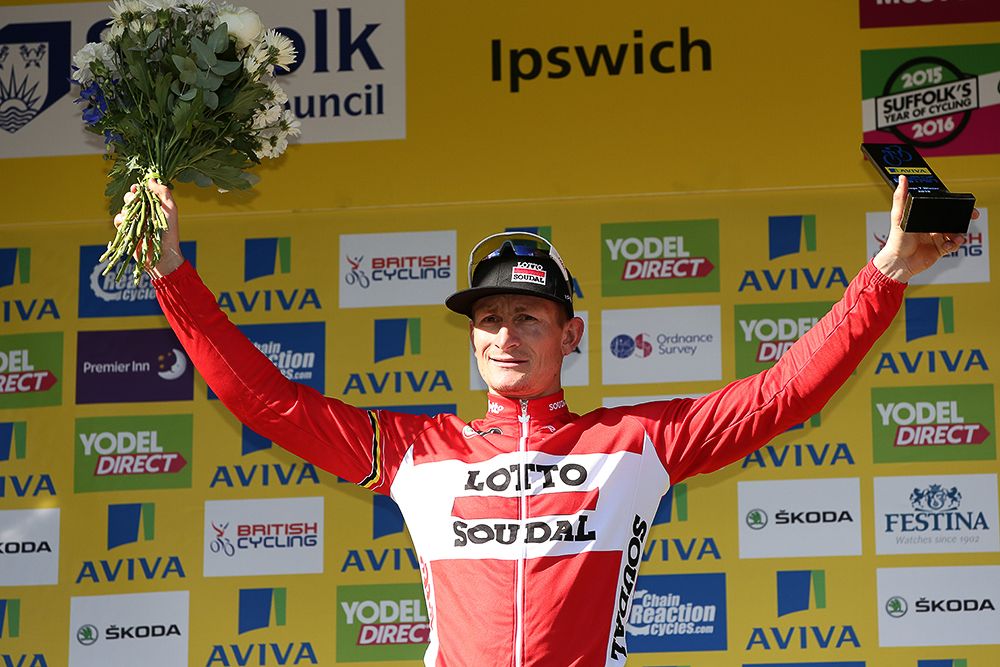 Andre Greipel on the stage 7 podium.