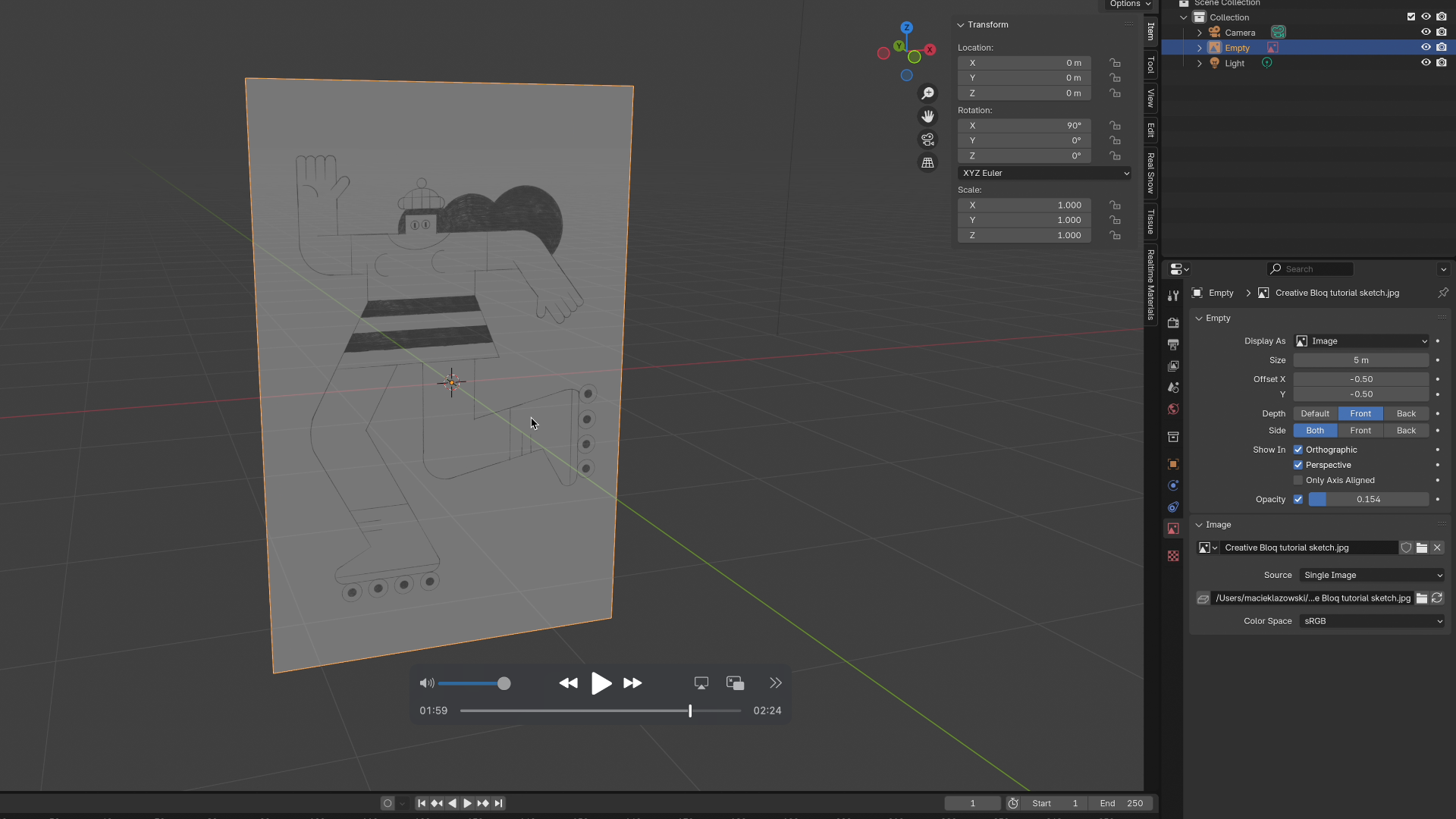 How to set up sketch references for modelling in Blender