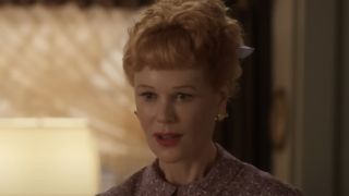 Nicole Kidman as Lucille Ball with a bewildered expression in Being the Ricardos