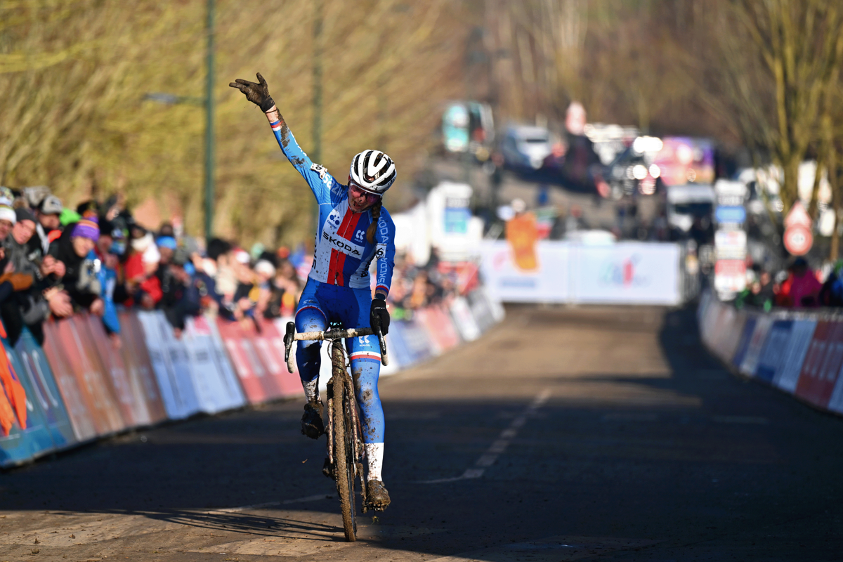 Bukovsk&aacute; celebrates finishing second behind Revol