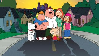 The main cast of Family Guy standing in the street