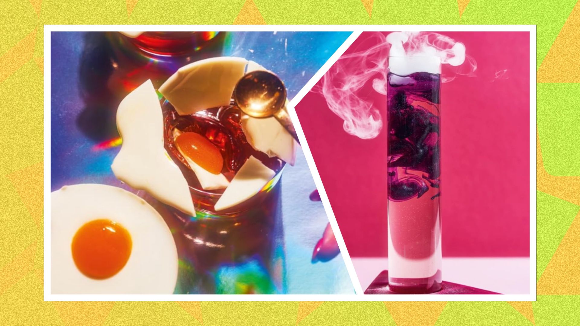 an image of two cocktails spliced together