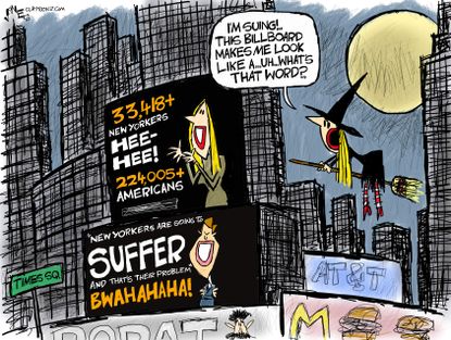 Political Cartoon U.S. Ivanka Trump lawsuit Times Square COVID