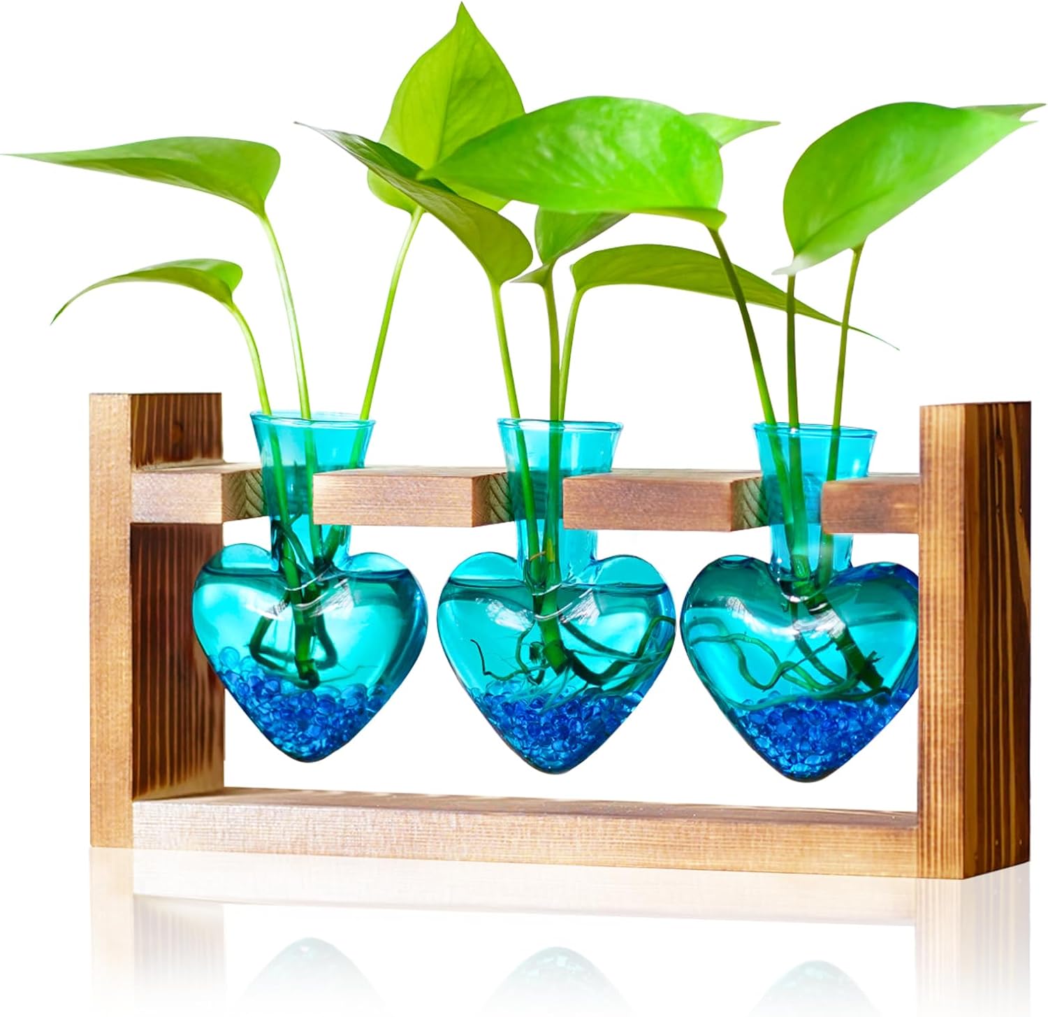 Nacome Plant Terrarium Propagation Stations: Christmas Gifts for Plant Lovers Women Mom Wife - Wooden Stand Tabletop Planter 3 Bulb Glass Vase Heart Shaped for Hydroponics Indoor Home Office Decor