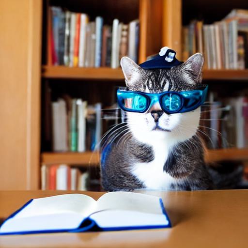Кошка в библиотеке в очках