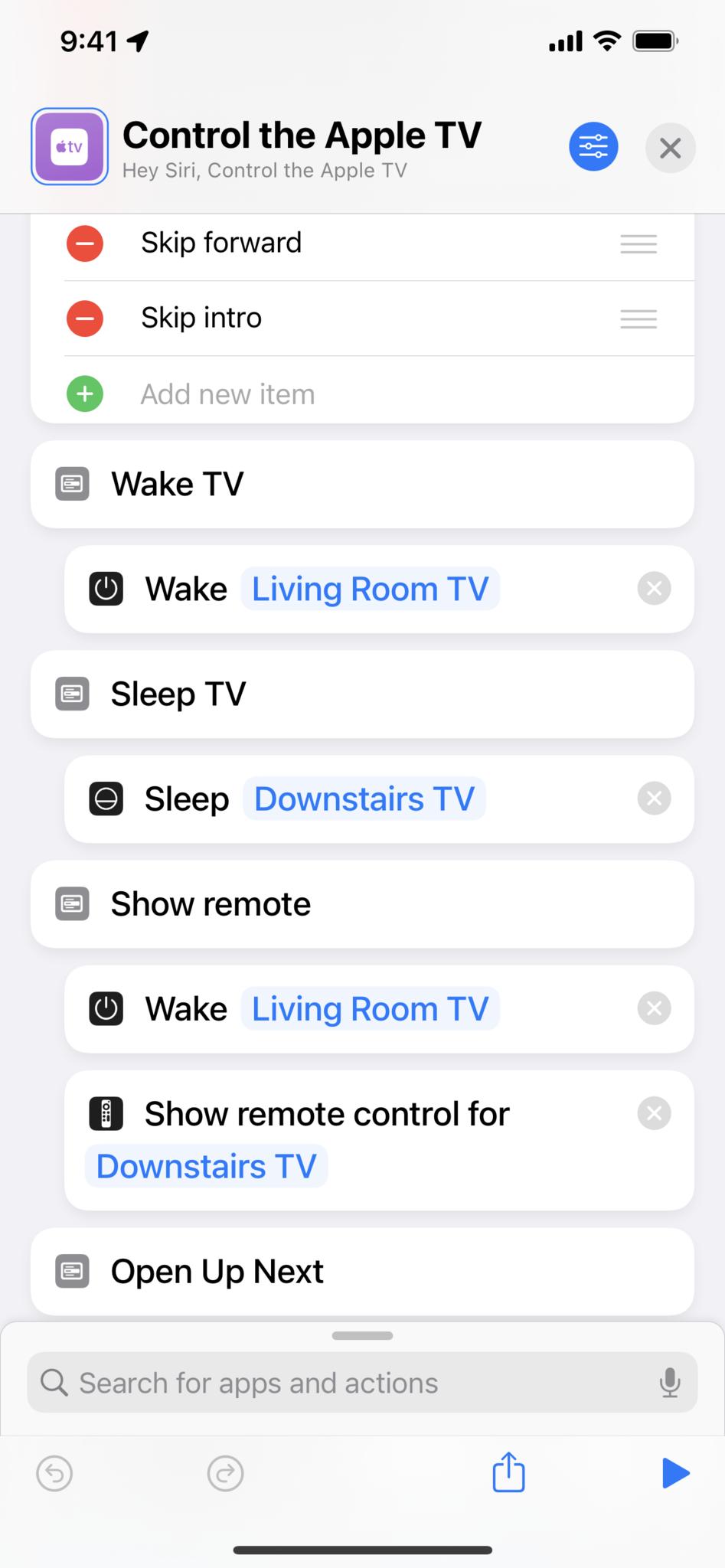 Снимок экрана, показывающий меню с первой опцией Wake TV.