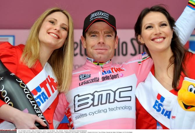 Cadel Evans (BMC) collects his one pink jersey from the 2010 Giro