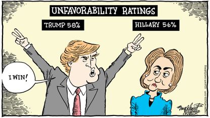Political cartoon U.S. 2016 Trump/Clinton unfavorability